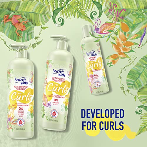 Suave Kids Shampoo & Conditioner for Curls, Sweet Almond & Honey 2-Pack + Detangler Spray for Kids with 100% Natural Marigold, Dermatologist-Tested & Tear Free
