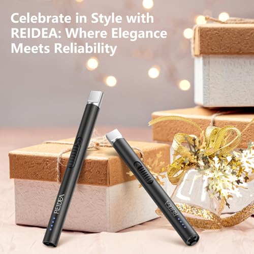 REIDEA USB Candle Lighter, Windproof Flameless Electronic Lighter with Safety Protector Button, Rechargeable Lighter for Home Candle Outdoor Activities (White)