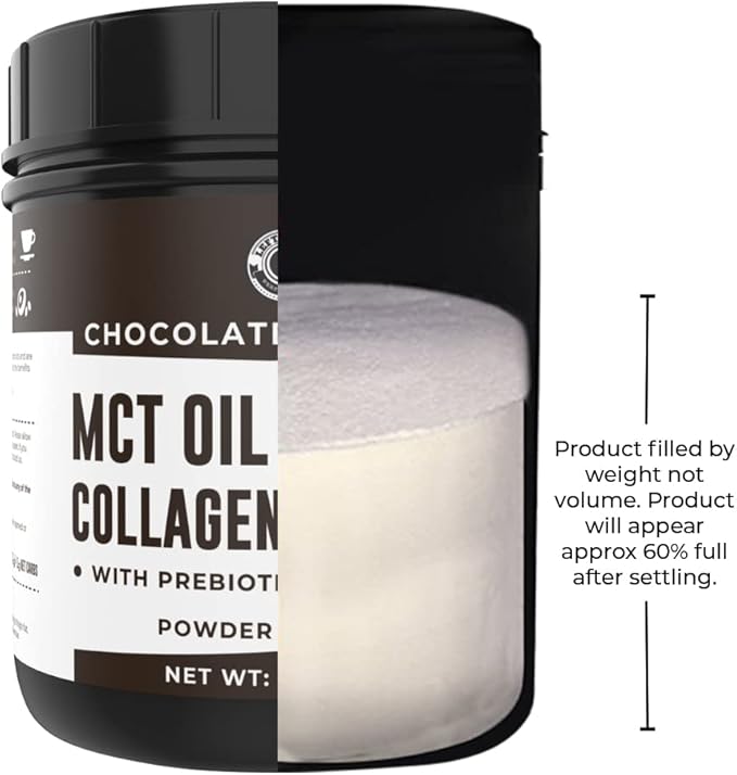 Keto MCT Oil Powder + Collagen + Prebiotic Acacia Fiber, Chocolate Flavor, 16oz. MCT Oil Powder from Coconuts. Grass Fed Collagen, Perfect for Keto, 0 Net Carb, Stevia, Erythritol, Powdered Drink