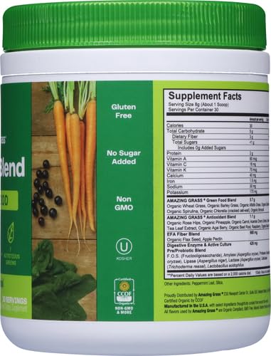 Bundle of Amazing Grass Greens Superfood Powder: Greens Powder with Digestive Enzymes & Probiotics, Organic Spirulina, Chlorella, and Beet Root Powder, Original, 30 Servings (60 Total Servings)