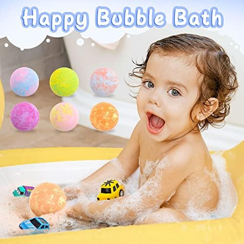 6 Pack Natural Bath Bombs for Kids Pull-Back Cars Organic Rich Foam Color Bubble Set Boys Girls Surprise Toys Christmas Gift for Toddlers