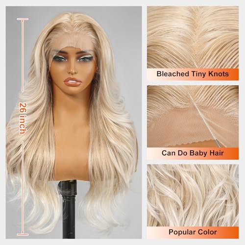 Blonde Synthetic Lace Front Wig,13x4 HD Lace Layered Wave Glueless Wigs for Women Daily Use 26IN