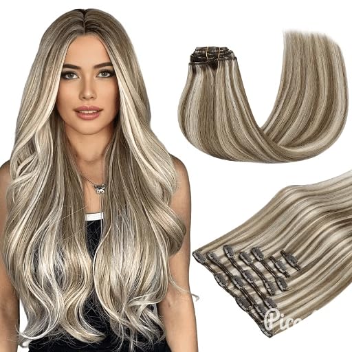 Maxita Clip In Hair Extensions Real Human Hair,85G 5Pcs Platinum Blonde Bronde 22 Inch,Remy Human Hair Extensions Clip In Straig