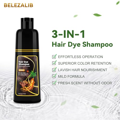 Dark Brown Hair Dye Shampoo - Natural Nutrition for Gray Hair Coverage, 3 in 1 Shampoo for women, Semi Permanent Hair Color for Instant, Lasts 30 Days/Natural herbal Ingredients, 150 ML/5.07 OZ