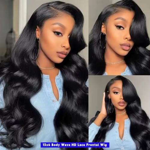 32 Inch 13x6 Body Wave Lace Front Wigs Human Hair 200 Density 13x6 HD Lace Frontal Wigs Human Hair Pre Plucked Natural Hairline Body Wave Glueless Human Hair Wig for Women