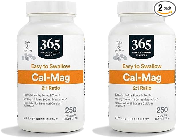 365 by Whole Foods Market, Calcium 1000Mg Magnesium 500Mg Easy Swallow, 250 Veg Capsules (Pack of 2)
