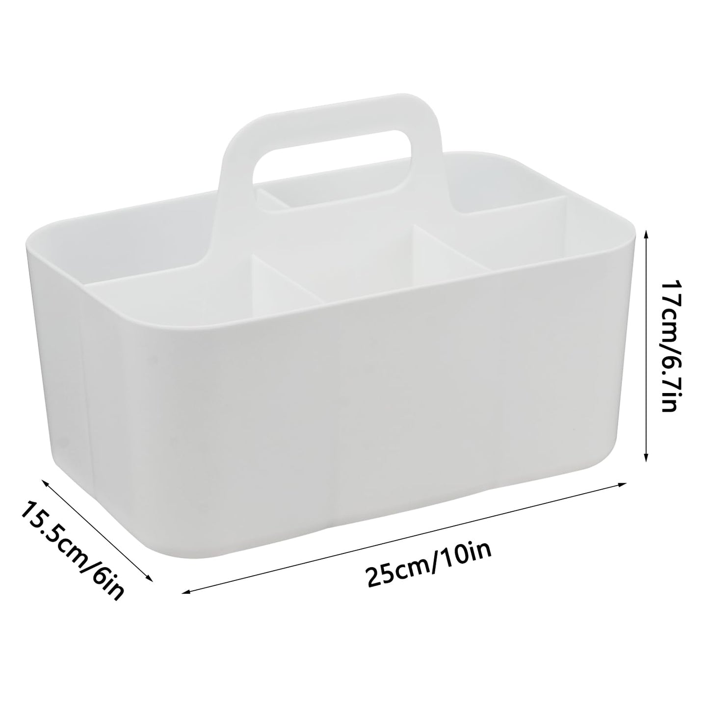 2 PCS Plastic Storage Baskets with Handle, White Organiser Boxes Stackable Portable Container for Bathroom Office Craft Cupboards(25x15.5x17 cm)
