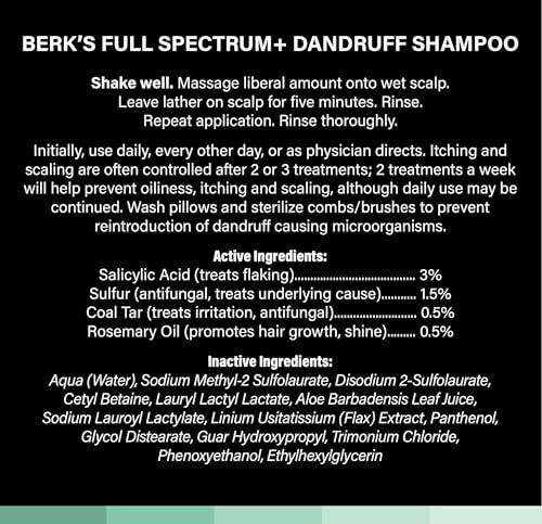 Berk's Full Spectrum Dandruff Shampoo with Coal Tar, Salicylic Acid, Sulfur, and Rosemary Oil, 8 Fl Oz