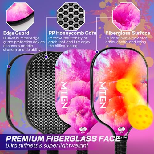 Pickleball Paddles, USAPA Pickleball Paddles Set of 2, Fiberglass Surface Honeycomb Pickleball Paddles, Pickle Ball Rackets, 2 Pickleball Paddles, Comfort 2 Grip, 4 Pickleball Balls and Pickleball Bag