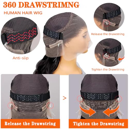 30 Inch 360 Lace Front Wigs Human Hair Invisi Strap Body Wave HD Lace Front Wigs Human Hair Pre Plucked Drawstring 360 Frontal Glueless Wigs for Women 180 Density Full Lace Wig