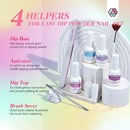 SAVILAND Dip Powder Nail Kit Starter - 20 Colors Summer Neon Dipping Powder System with Base/Top/Activator/Brush Saver, No U V Lamp Needed for Long-Lasting Salon & Home Manicure
