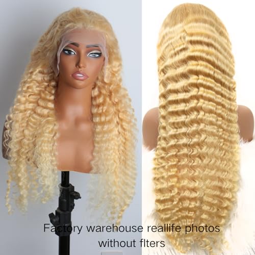 613 13x6 Lace Front Wig Human Hair 30 Inch Blonde Wig Human Hair 613 Deep Wave HD Lace Front Wigs 200% Density Pre Plucked With Baby Hair for Women