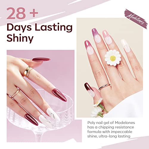 Modelones Poly Nail Gel Set, 6 Colors Peach Pink Burgundy Red Halloween Poly Extension Gel Nail Enhancement Builder Red Collection French Manicure DIY Home Salon Beauty Gift