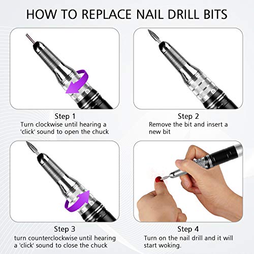 35000RPM Portable Nail Drill Machine, HoMove Professional Rechargeable Efile Nail Drill, Low Heat Electric Nail File for Acrylic Nail Natural Extension Poly Nail Gel