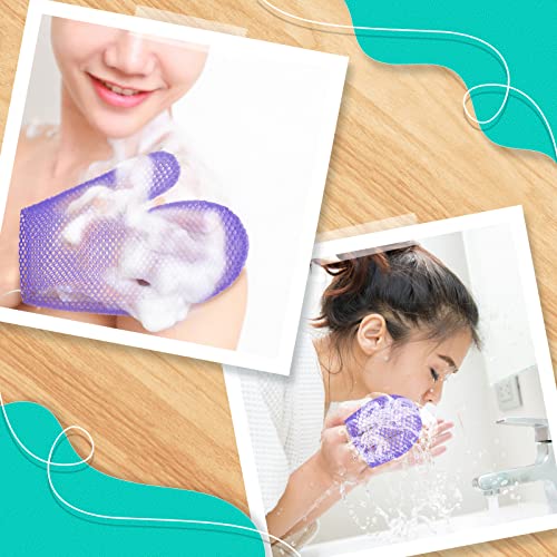 Karenhi 2 Pcs Honeycomb Exfoliating Glove Set Exfoliating Bath Mitt Honeycomb Face and Body Scrubber Shower Mitt for Cleaning Body Shower Face Skin Beauty Spa, Quick Drying(Purple)