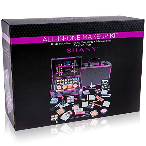 SHANY Carry All Make up Train Case with Pro Makeup Set, Beauty Brushes, Lipsticks, Eye Shadows, Blushes, Powders, and more - Reusable Cosmetics Storage Organizer - Premium Gift Packaging - Purple