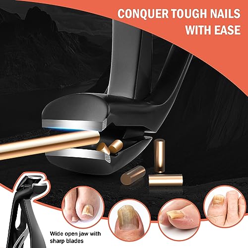 BEZOX Angled Head Toe Nail Clippers for Seniors for Thick Nails - Ergonomic Toenails Clipper for Thick Toenails, Premium Finger Nails Clipper for Adult with Catcher - Black