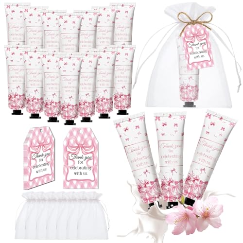 50 Pcs Pink Bow Gifts Hand Cream Bulk for Women,Girls Favors Gifts for Bachelorette Mini Travel Hand Lotion Bulk,Favors for Guest Wedding Bridal Engagement Baby Shower Party Stuffers