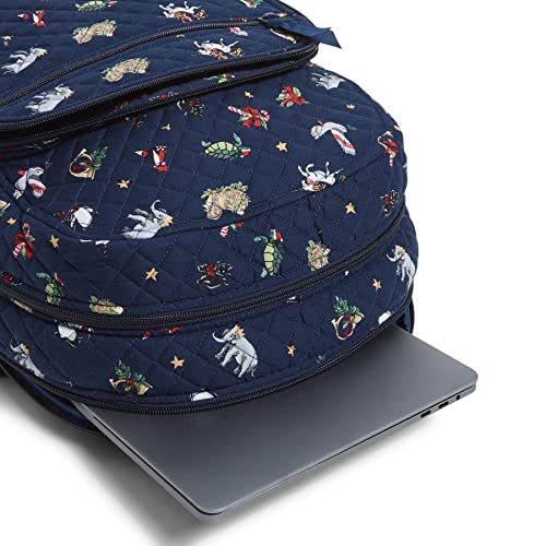 Vera Bradley Women's Cotton Campus Backpack, Snow Globe Motifs - Recycled Cotton, One Size