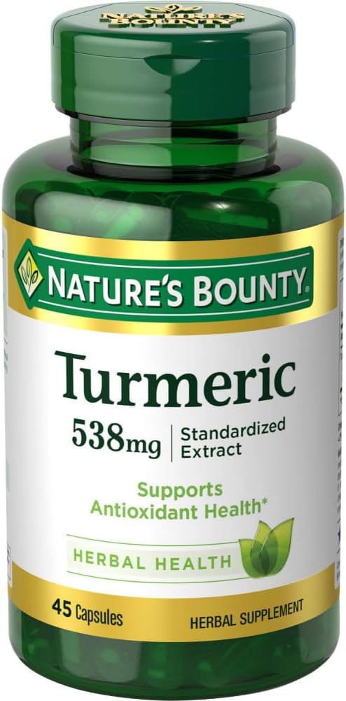 Nature's Bounty Turmeric Pills and Herbal Health Supplement, Supports Joint Pain Relief and Antioxidant Health, 538mg, 45 Capsules