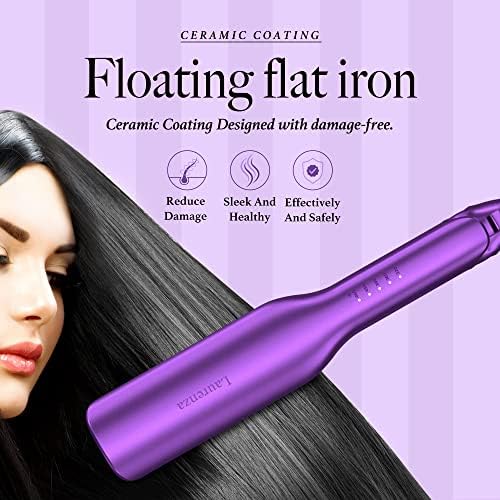 2-in-1 Hair Straightener & Curler, 2 Inch Plate, 8.5" Extra-Large Ceramic Iron with 20M Anions (Purple)