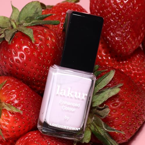 LONDONTOWN lakur Nail Polish - Chip-Resistant, Non-Toxic, Conditions & Hydrates Nails | Glossy Milky Pink, Strawberry Milk, .40 fl oz
