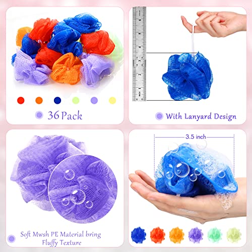 Raiten 36 Pack Mini Shower Loofah Bulk Small Bath Sponge Assorted Colors Exfoliating Mesh Loofah Sponge Travel Shower Puff Colorful Bath Pouf Body Wash Multi Color Bath Scrubber for Women