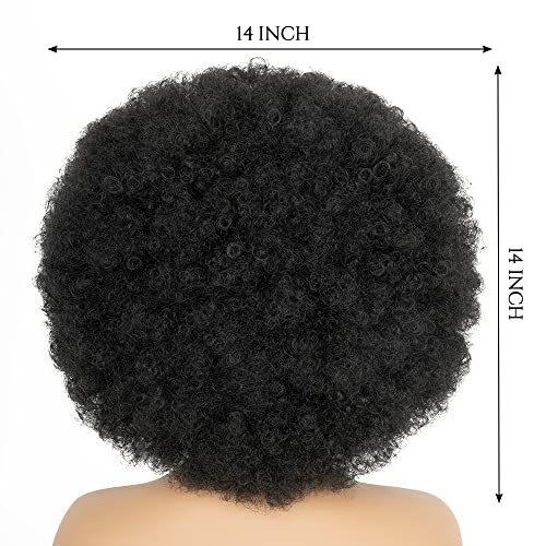 70's Afro Wig for Women, Natural Black Short Afro Kinky Curly Wig, Glueless Synthetic Wig with Bangs, Puffy & Fluffy Bouncy Afro Wig for Daily Cosplay Party