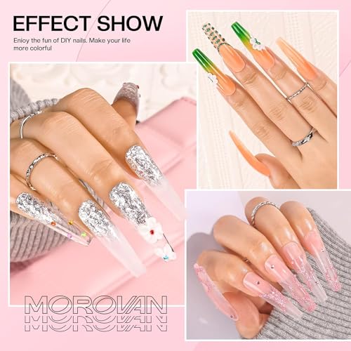 Morovan Acrylic Nail Kit with UV Lamp: Complete Beginner Starter Set with Glitter Acrylic Powder
