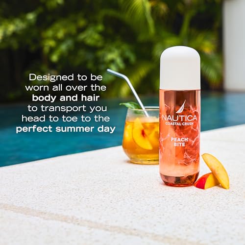 Nautica Peach Bite, a Refreshing Gourmand Hair & Body Mist for Women, Notes of Peach Iced Tea, Peony, and Blond Woods Accord, Long Lasting, 8.0 fl oz