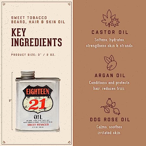 18.21 Man Made Hair, Skin & Beard Oil for Men, 4 Scents - Non-Greasy, Conditioning Balm with Castor Seed, Jojoba, and Argan Oils - Premium Tattoo and Mustache Care Products