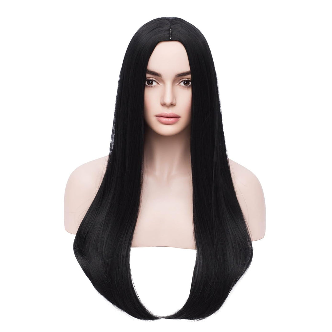 BERON Long Straight Black Wig Women Girls Costume Wig for Halloween Cosplay Party Daily Use Wig Cap Included (Black)