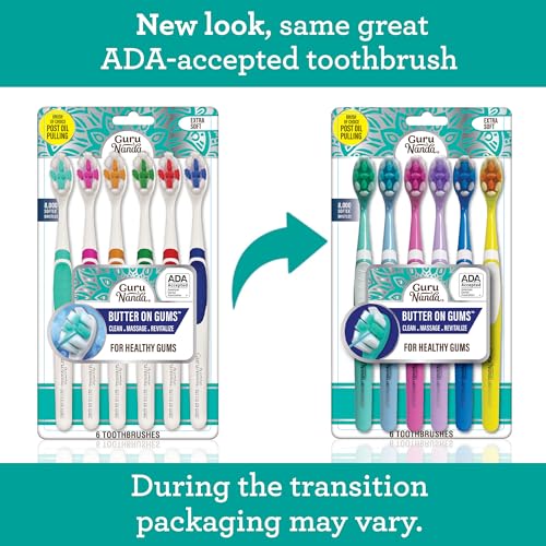 GuruNanda Butter On Gums Toothbrush with 8000+ Softex Bristles, Ultra Soft Bristles for Sensitive & Receding Gums, Perfect for Whiter Teeth, 6 Count