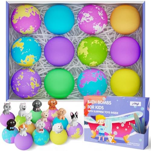 Bath Bombs for Kids, 12 Bath Bombs with Toys Inside, Natural Organic Handmade Kids Bath Bombs Set with Surprise Puppy Dog Toys Inside, Non Toxic & Safe, Birthday Gifts for Kids Boys Girls Toddler