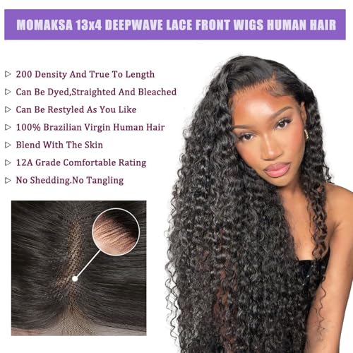 30 Inch 13X4 HD Lace Front Wigs Human Hair Deep Wave Wig for Women 200 Density Transparent Deep Wave Lace Front Wigs Glueless Curly Wigs Pre Plucked Full Lace Frontal Wigs With Baby Hair