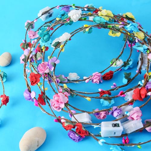 30 Pcs LED Flower Crown Headband,led Headbands,Light Up Flower Headbands for Women,Garlands Glowing Floral Wreath Crowns for Weddings,Halloween,Birthdays,Role-Playing,Beach Parties，Christmas