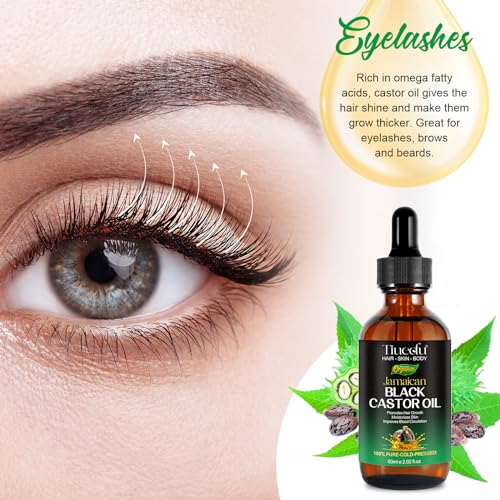 2PCS Jamaican Black Castor Oil for Hair Growth,Thicker Eyelashes & Eyebrows,Castor Oil for Face,Body & Skin,100% Pure Cold Pressed Black Castor Oil,Hair Nourishing Oil