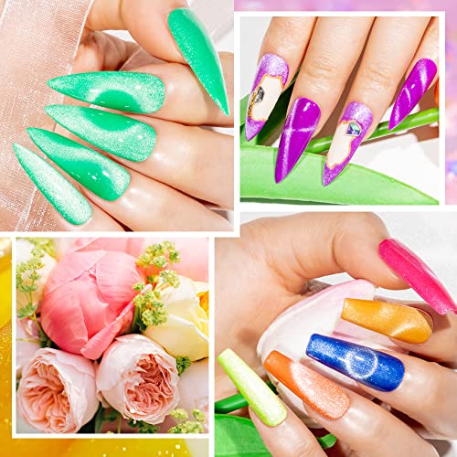 MIZHSE Neon Cat Eye Gel Nail Polish Set 12Pcs, Cateye Blue Green Purple Soak Off Gel Polish Magnetic Manicure Kit for Nail Art Salon 7ml