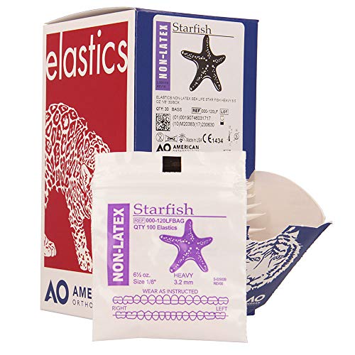 American Orthodontics Elastics Non-Latex Sea Life Star Fish | Heavy, 6.5 Oz, 1/8" Size, 30 Packs Per Box, 3,000 Total | Made in The USA | Consistent Force, Hypo-allergenic Non-Latex Material