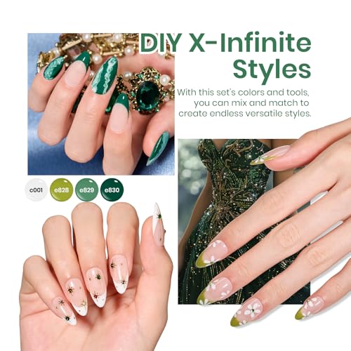 Beetles Spring Summer Gel Nail Polish Set Green Gel Polish White DIY Nail with Base and Top Coat Stellar Blossoms French Nails Stickers for Party Gift for Women