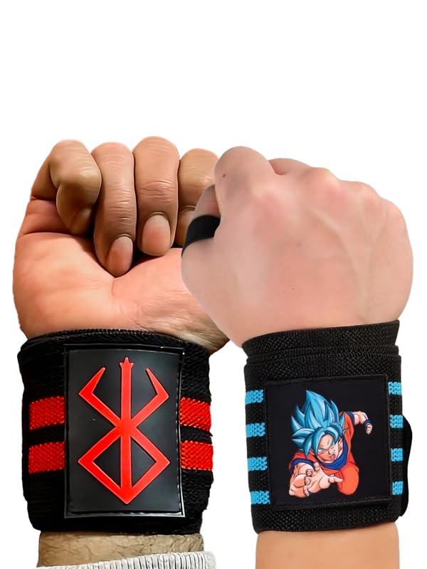 CROWN Anime Wrist Wraps 2 Pairs Bundle - 24" Lifting Straps for Men and Women - Gym Accessories Support Weightlifting, Powerlifting, Strength Training, Workout (Duo G)