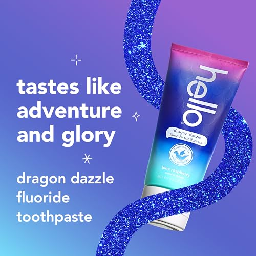 hello Dragon Dazzle Blue Raspberry Kids Toothpaste, Fluoride Toothpaste, Ages 2+, No Artificial Sweeteners, No SLS, Gluten Free, Vegan, Pack of 3, 4.2 OZ Tubes