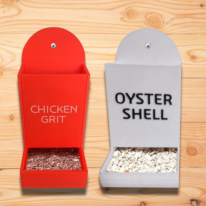Yiaieng Chicken Oyster and Grit Feeder Chicken No Waste Coop Accessories (Red-White)