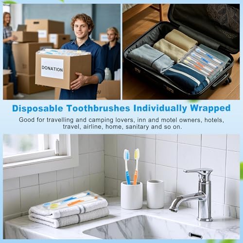 200 pcs Disposable Toothbrushes Individually Wrapped Bulk Toothbrush Pack, Medium Soft Toothbrushes for Adults, Kids, Guests, Travel, Hotel, Nursing, Donation (2 Colors)