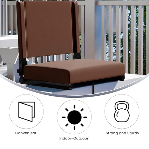 Flash Furniture Grandstand Portable Stadium Seat for Bleachers or Benches, Folding Padded Stadium Chair with Carrying Handle, 500 lb. Weight Capacity, Brown