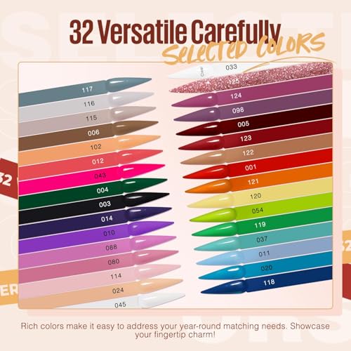 MEFA 32 Colors Dip Powder Nail Kit Pink Glitter Clear Nude White All Seasons Tones Dipping Powder with Base Top Coat Activator Brush Saver Liquid Set, French Nail Art Manicure