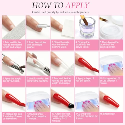 Acrylic Nail Kit for Beginners with Drill and U V Light 6 Colors Acrylic Powder Clear Nude Pink 4PC Gel Polish 24PC Glitter Powders Rhinstones Nails Kit Acrylic Set Gifts for Women