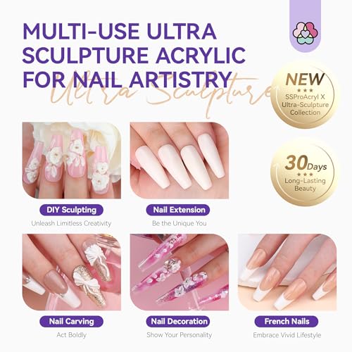 SAVILAND Acrylic Nail Kit for Beginners: White Pink Clear Acrylic Powder and Liquid Set with EMA Acrylic Liquid Monomer Nail Brush Forms Tools and Cuticle Essentials Oil for Nails Home Manicure DIY