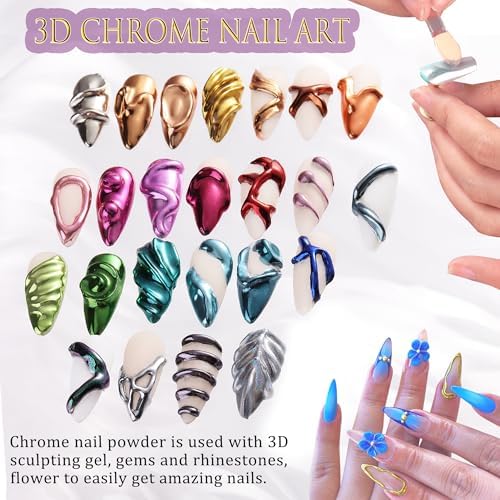 24 Colors Chrome Nail Powder Kit Mirror Effect Gold Silver Red Green Black Metallic Chrome Powder for Nails with Silicone Pen Applicator Brush Extra Fine Glitter Powder Manicure Supplies