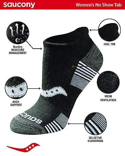 Saucony Women's RunDry Performance 8, Heel Tab Athletic Socks, S-L, Black White Assorted (16 Pairs), Medium